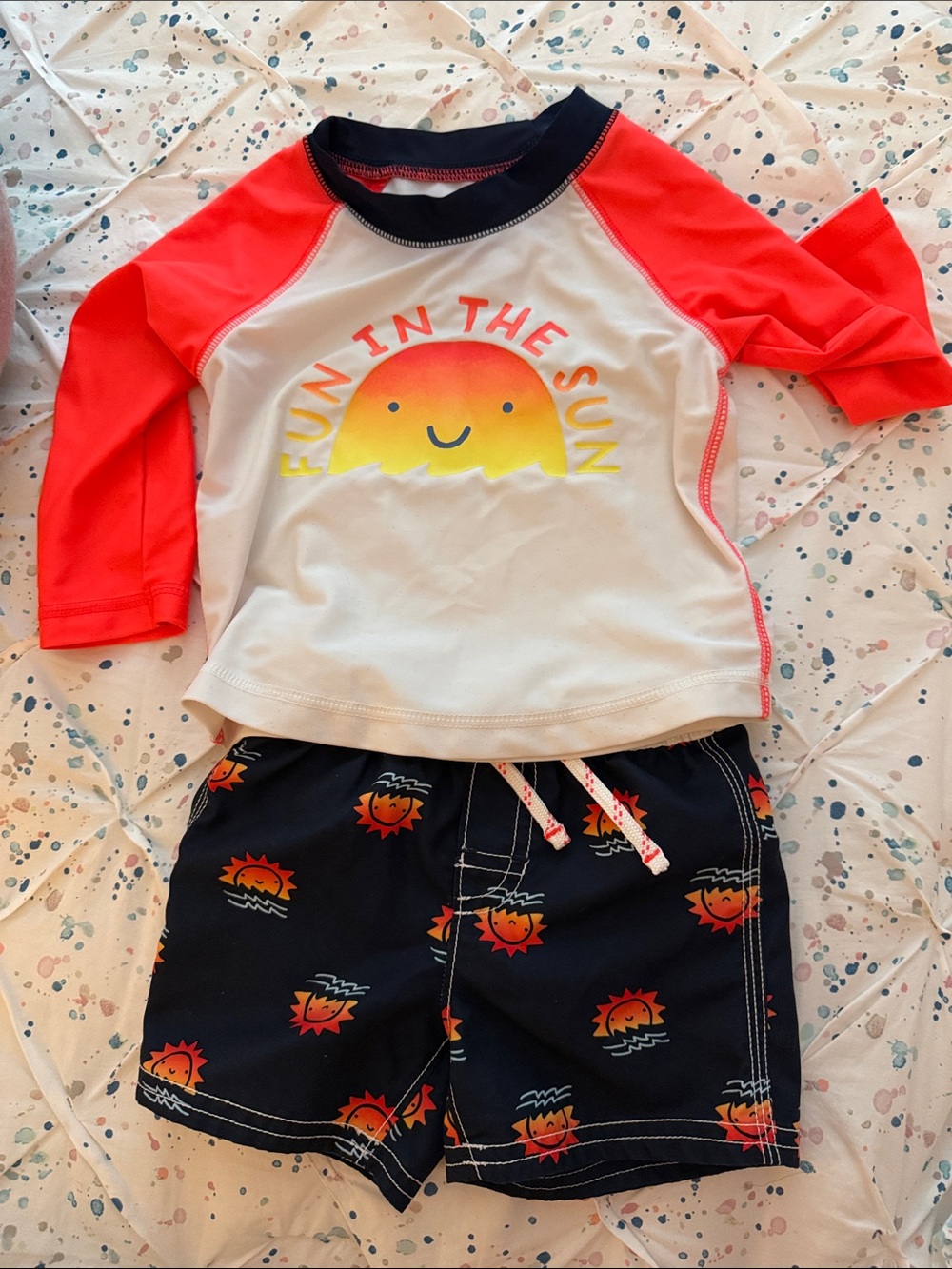 Gap Kids Rash Guard Swim Set - White & Orange "Fun in the Sun"